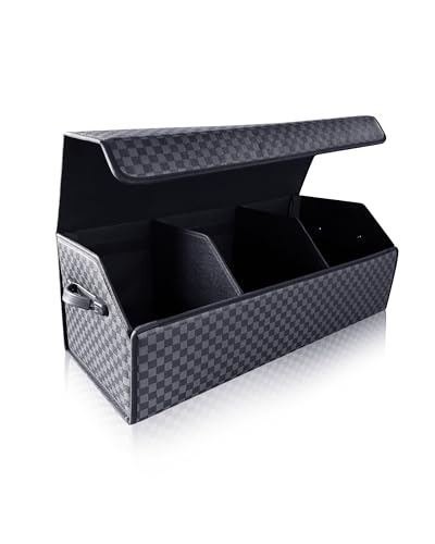 Fyzeoty Trunk Organizer for SUV - Leather Storage Box, Extra Large, Magnetic Lid, Collapsible and Adjustable Car Organizer - color: Checked, size: Extra Large