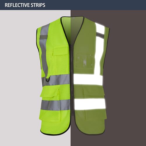 6 Pockets Class 2 Safety Vest for Men Women High Visibility Reflective Construction Vests, Meets ANSI Standard - size: Small
