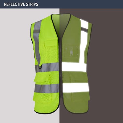 6 Pockets Class 2 Safety Vest for Men Women High Visibility Reflective Construction Vests, Meets ANSI Standard - size: Small