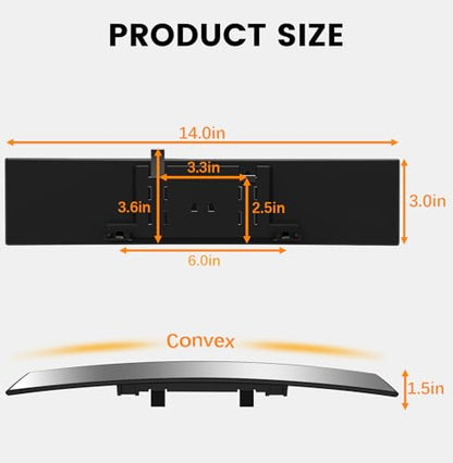 Rear View Mirror, Chrome Anti-glare Panoramic Rear Mirrors Universal 14 Inch Convex Car Interior Clip on Extra Big Wide Angle Rearview Mirror Extender to Reduce Blind Spot for Car SUV Trucks - size: 14 Inch
