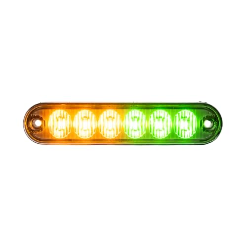 Strobes N More E6 Slim 6-LED Ultra-Thin Strobe Warning Light - 21 Flash Patterns, Synchronizable, Waterproof Primary Warning Lighthead - Amber/Green - color: Amber/Green