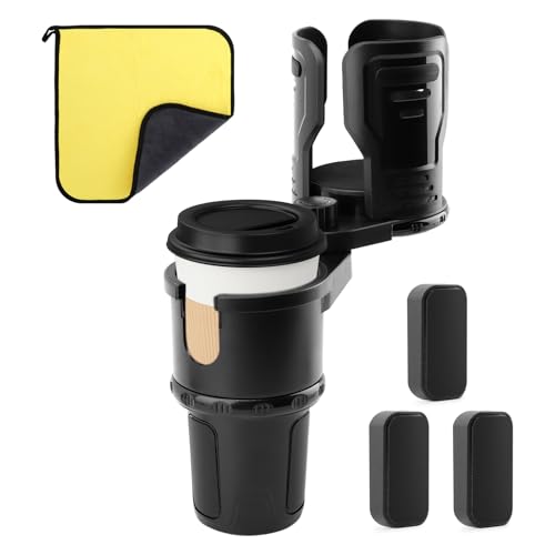 2 in 1 Car Cup Holder Expander, Multifunctional Expandable Car Cup with 360° Rotating Cup Holder Adapter Extender for Car with Adjustable Base Cup Holder Organizer for Large Water Cups and Drinks
