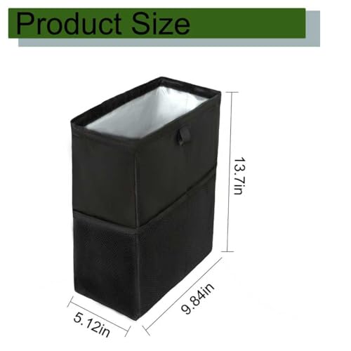 Car Trash Can, 3.4 Gallons Leak-Proof Hanging Trash Bin with Hook and Loop Lid and Handle, Multipurpose Car Organizer with Storage Pockets for SUV, Truck, RV and Camping