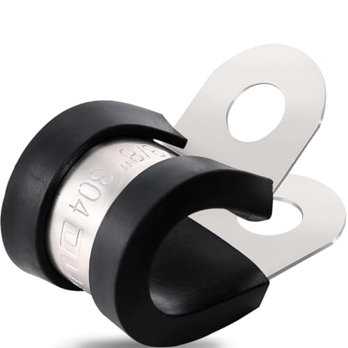 OURU 100PCS Cable Clamps 3/8 Inch 304 Stainless Steel Cable Clamps Rubber Coated Cushioned Insulated Cable Clamp,Automotive Wire Clamps,Pipe Clamps,Metal Clamp for Tube,Wire Cord Installation(10mm) - size: 100 PCS - 3/8 Inch
