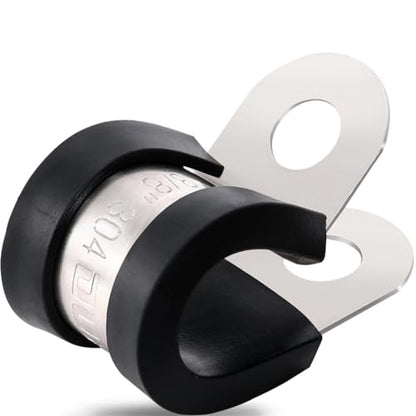 OURU 100PCS Cable Clamps 3/8 Inch 304 Stainless Steel Cable Clamps Rubber Coated Cushioned Insulated Cable Clamp,Automotive Wire Clamps,Pipe Clamps,Metal Clamp for Tube,Wire Cord Installation(10mm) - size: 100 PCS - 3/8 Inch