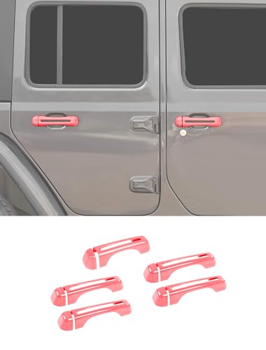Savadicar 5-Piece Pink Door Handle Cover Trim Kit for Jeep Wrangler JL JLU 4xe & Gladiator JT 2018-Present – Exterior Handle Cap Accent Accessories - color: Pink, size: Front & Rear & Tailgate, style: Hollow