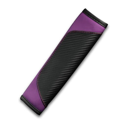 2PCS Car Seat Belt Cover, Carbon Fiber Safety Seatbelt Shoulder Strap Covers, Breathable Leather Soft Harness Pad for Car Interior Accessories (Black/Purple) - color: Black/Purple