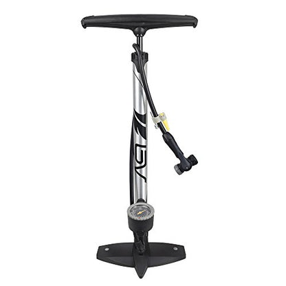 BV Bicycle Pump Durable Bike Floor Pump 17/24 inch Smart Valve Head, 160 psi, Automatically Reversible Presta and Schrader - style: Regular - Silver