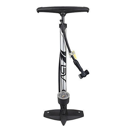 BV Bicycle Pump Durable Bike Floor Pump 17/24 inch Smart Valve Head, 160 psi, Automatically Reversible Presta and Schrader - style: Regular - Silver