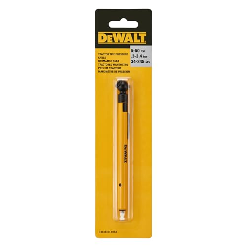 DEWALT Tractor Tire Pressure Gauge for Air/Water Filled Tires, 5-50 PSI, Ideal for Air/Water Filled Tractor Tires