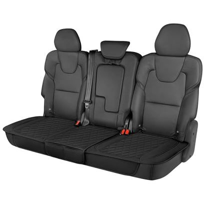 Motor Trend Rear Seat Cushion - Black Diamond Stitched Faux Leather Rear Seat Cover for Cars, Trucks, SUVs - Padded, Waterproof, Non-Slip Back Seat Cover with Storage Pockets - color: Black
