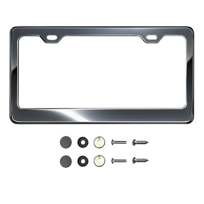 Graphite T304 Stainless Steel License Plate Frame – 8K Mirror Polish Finish, Rust-Resistant, Slim Design, Universal Fit, Includes Screw Caps, Washers & Stainless Steel Screws for Front or Rear Plates - color: Graphite