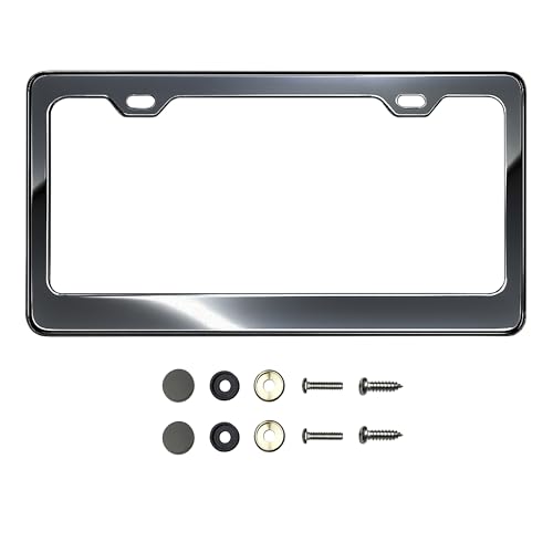 Graphite T304 Stainless Steel License Plate Frame – 8K Mirror Polish Finish, Rust-Resistant, Slim Design, Universal Fit, Includes Screw Caps, Washers & Stainless Steel Screws for Front or Rear Plates - color: Graphite