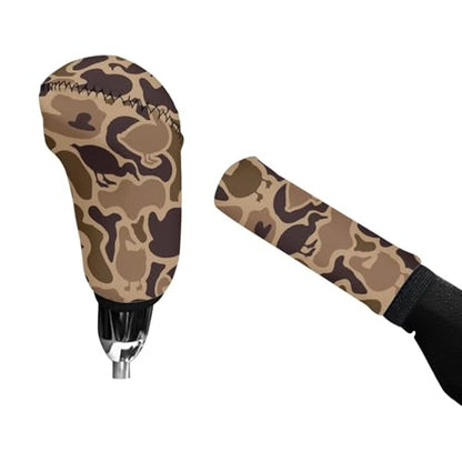 KEIAHUAN 2 Piece Car Gear Shift Knob Cover + Handbrake Sleeve Cover Duck Camo Hunting Washable Neoprene Cloth Car Interior Accessories Universal Fits for SUV,Sedan,Van - color: Brown Duck Camo Hunting