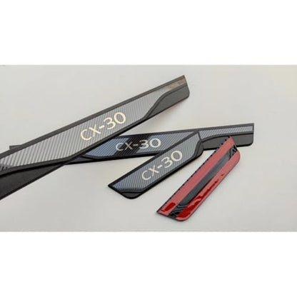 Car Door sill Scuff Protector for Mazda CX-30 CX30 2020-2024 Accessories, Parts Door Sill Cover Scuff Plate Strip Guard Protection（Carbon Fiber Texture）