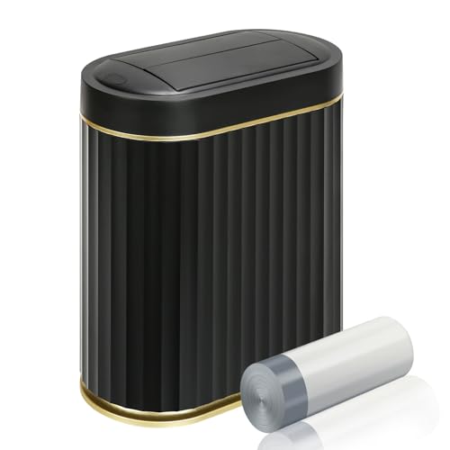 ELPHECO Bathroom Trash Can with Lid Butterfly, Motion Sensor Trash Can Bathroom Decor Automatic Garbage Can Wastebasket Bathroom Accessories, Kitchen, Living Room, Office, Black Gold - color: Black Gold