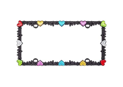 Creathome 3D Shining Daisy Heart License Plate Frame from Pure Zinc Alloy Metal Perfect Plate Holder, Matt Black with Colorful Glitter, Luminously Heart - color: Matt Black with Colorful Glitter, Luminously Heart