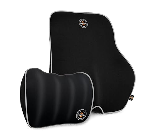 Lumbar & Neck Pillow Set, Car Headrest & Lumbar Support Cushion - Memory foam for pain relief, Ideal for Long Sitting, Travel, Driving, Office, Gaming Chair-Easy to Attach, detachable washable - color: Back Cushion & Back Neck Pillow
