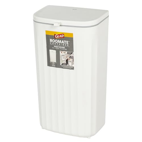 Glad Roomate Under Counter Waste Bin | Space Saving Small Trash Can for Kitchen Cabinet, Bathroom or Office | Dual Lid for Ease of Opening, 12 Liter, White - size: 12l