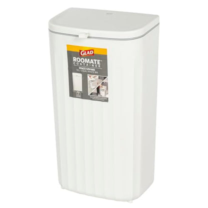 Glad Roomate Under Counter Waste Bin | Space Saving Small Trash Can for Kitchen Cabinet, Bathroom or Office | Dual Lid for Ease of Opening, 12 Liter, White - size: 12l