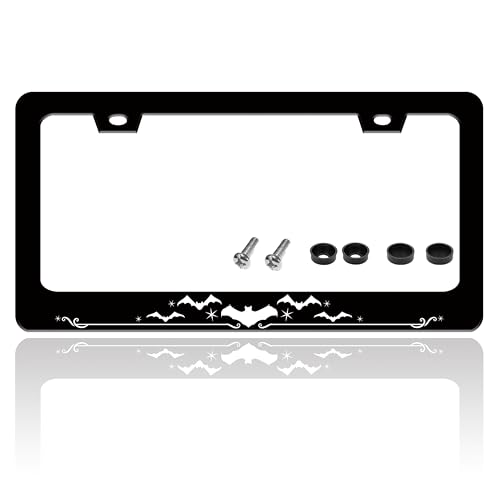 Bat License Plate Frame Funny Gothic Style License Plate Holder Animal for Front or Rear Car Tags Reusable Durable Stainless Steel Car Decoration with Screws 6.3 X 12.2 Inch for Men Women - color: Bat