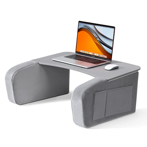 Lap Desk for Adults with Arm Rests,Ergonomic Laptop Pillow Stand for Bed,Couch,Floor,Large Table for Long Hours Work,Eating,Gaming,Reading and Writing,Lap Laptop Desk for College Dorm Room (Grey) - color: Gray