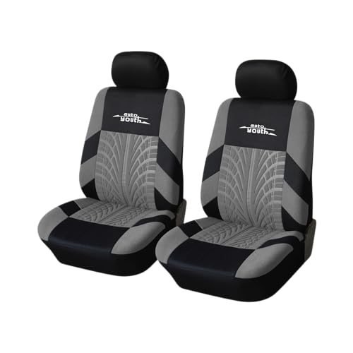 AUTOYOUTH Gray Seat Covers Front Seats Only, 3D Tyre Embossed Breathable Bucket Covers, Airbag Compatible, Quick Setup Universal Fit for Sedan, SUV, Truck, Van - color: Gray & Black, size: Front Seats Only (4 pieces)