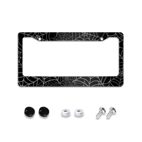 Cobweb License Plate Frame, Web Black License Plate Tag Holder 2 Holes and Screws Car Accessories Decoration for Women Men Ladies 12x6'' US Vehicle Aluminum Decorative Stainless Accessory - color: Black Cobweb