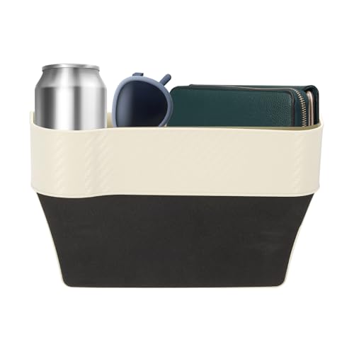HARFINGTON Car Seat Gap Filler Organizer 10.2 x 6.5 x 2.8 Inch PP Universal Car Organizer Storage Box Between Seat and Console (Left) with Cup Holders for Phone Sunglasses Keys, Beige - color: Beige