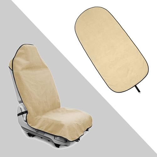 Waterproof Towel Car Seat Cover, Sweatproof Non Slip Towel Carseat Cover, Machine Washable Vehicle Bucket Frontseat Protector Accessories, Universal for SUV, Sedan, Truck (Beige) - color: Beige