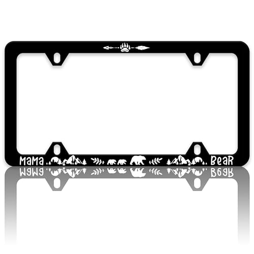 Mama Bear License Plate Frame Animal Forest Mountain License Plate Holders Funny Auto Accessory Bracket Stainless Steel License Plate Frames with Screws for Women Men 6x12 Inch 4 Holes - color: Mama Bear