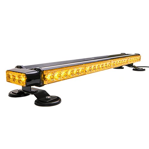 CUMART 26.5" Amber Yellow 54 LED Automotive Rooftop Beacon Warning Emergency Flashing Snow Plow Light Bar Double Side Strobe Light Traffic Advisor with Magnetic Base For Tow Work Truck Pickup - color: Amber/Yellow, size: 26.5" 54LED