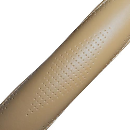 HAOKAY Top Grade Beige Genuine Leather Steering Wheel Cover Men Women, Luxury Steering Wheel Cover for Cars, SUVS and Trucks, Universal 14.5-15 inch - color: BEIGE