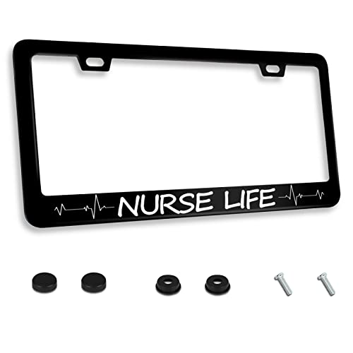 Personalized License Plate Frame Nurse Lines Stainless Steel License Plate Holder Accessory Decorative 2 Holes and Screws Fits US Standard License Plates Size: 12.2 x 6.3 Inches for Men Women - color: Nurse lift