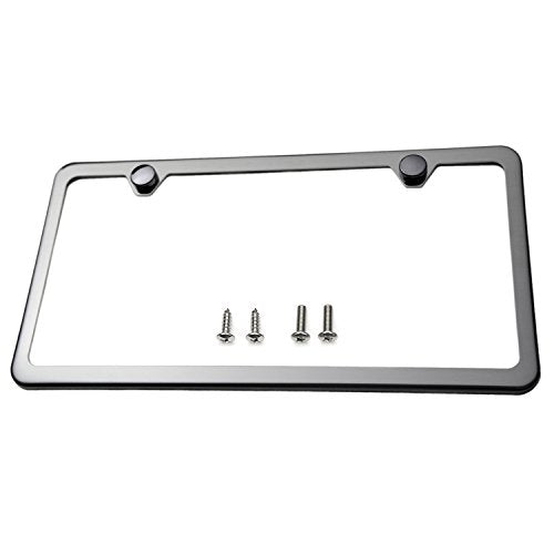 LFPartS Slim Style Polished Stainless Steel License Plate Frame Gunmetal Black Finish