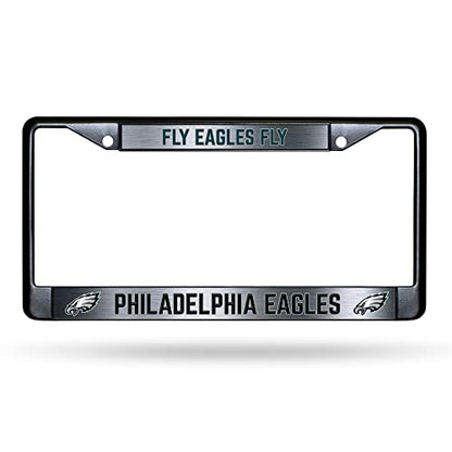 NFL Philadelphia Eagles Fly Eagles Fly Black Chrome License Plate Frame - 2-Screw Mount - color: Eagles