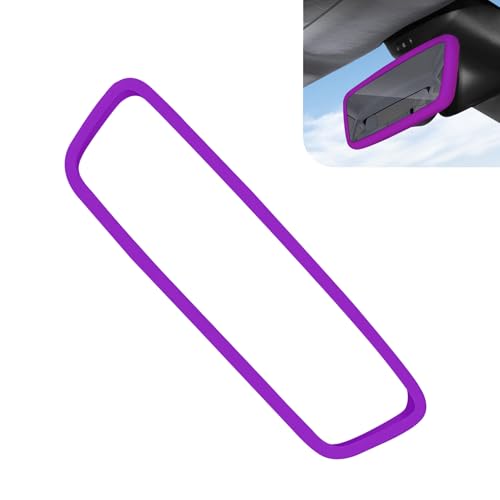 Car Rear View Mirror Protector Frame, Silicone Auto Rearview Mirror Cover, Compatible with Model 3 and Y, Rear View Trim Frame Decoration, Cars Decorations Interior (Purple) - color: purple