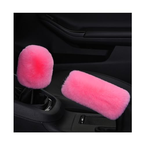Ziciner 2PCS Plush Car Gear Shift Knob Cover & Handbrake Cover, Comfortable Anti-Slip Auto Shift Knob Protector, Fluffy Warm Hand Brake Handle Cover, Interior Car Accessories (Pink) - color: Pink