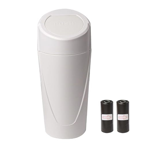 Hovom Mini Car Trash Can with Lid, Portable Garbage Can for Car, Leakproof Cup Holder Automotive Garbage Bin with 2 Rolls of Trash Bags, Small Trash Storage Can for Car Home Office(White) - color: White