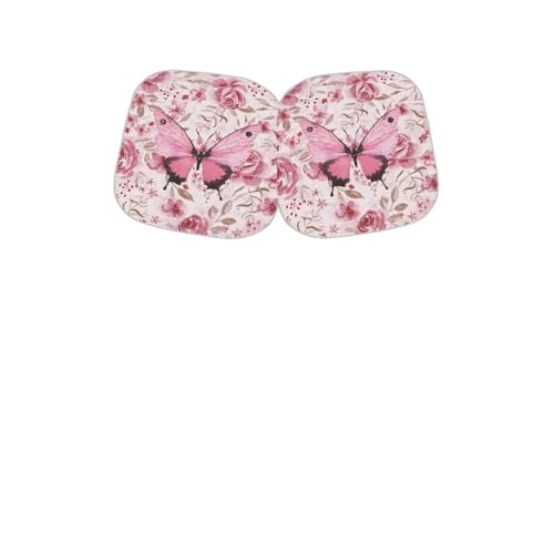 Pink Butterfly Car Sun Shade for Windshield, 2-Pack, Universal Fit, 28.5 x 25.5 inches, Butterfly Print - color: Pink Butterfly