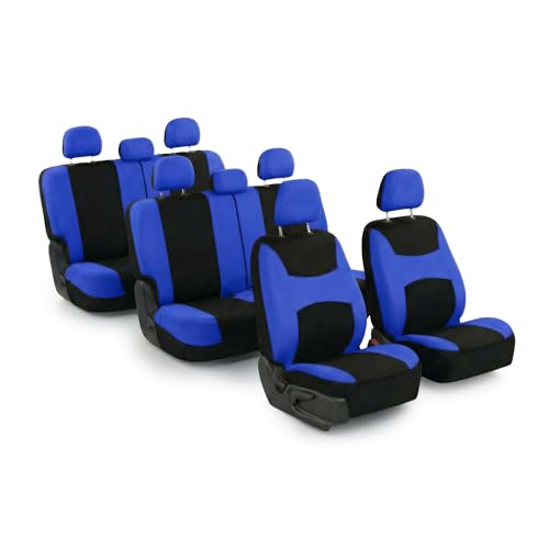 FH Group Universal Automotive Seat Covers 8 Seater Set | Light & Breezy Flat Cloth Washable Car Seat Cover for SUV, Sedan, Truck | Airbag Compatible Interior Upgrade - Blue/Black - color: Blue, size: 8-Seater Set