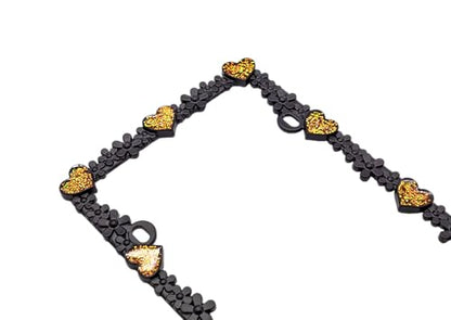 Creathome 3D Shining Daisy Heart License Plate Frame from Pure Zinc Alloy Metal Perfect Plate Holder, Matt Black with Gold Glitter, Luminously Heart - color: Matt Black with Gold Glitter, Luminously Heart