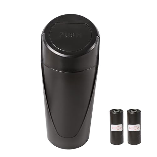Hovom Mini Car Trash Can with Lid, Portable Garbage Can for Car, Leakproof Cup Holder Automotive Garbage Bin with 2 Rolls of Trash Bags, Small Trash Storage Can for Car Home Office(Black) - color: Black