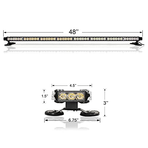 48'' 104 LED Emergency Strobe Rooftop Flashing Light Bar, Double Side Hazard Warning Beacon Safety w/Magnetic for Tow Vehicles Firefighter Cars Trucks Traffic Security,White&Red - color: White & Red, size: 48''