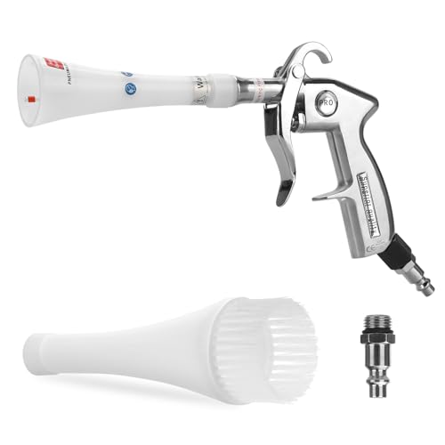 MYPIN Aluminium Car Cleaning Gun with Tapered Nozzle, 6-9.2Bar with 2 Set Nozzle, Pressure Air Blower Blow Gun Producing Powerful Blast of Air for Cleaning Cars, Velvet, Furniture and Carpets - color: White