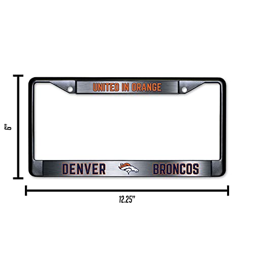 NFL Denver Broncos United in Orange Black Chrome License Plate Frame - 2-Screw Mount - color: Broncos