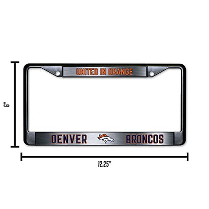 NFL Denver Broncos United in Orange Black Chrome License Plate Frame - 2-Screw Mount - color: Broncos