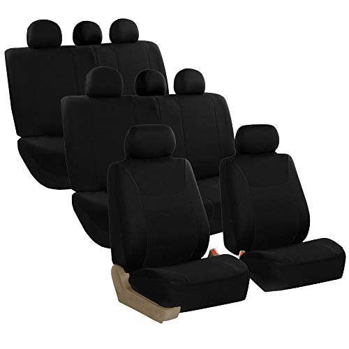FH Group Universal Automotive Seat Covers 8 Seater Set | Light & Breezy Flat Cloth Washable Car Seat Cover for SUV, Sedan, Truck | Airbag Compatible Interior Upgrade - Black - color: Black, size: 8-Seater Set