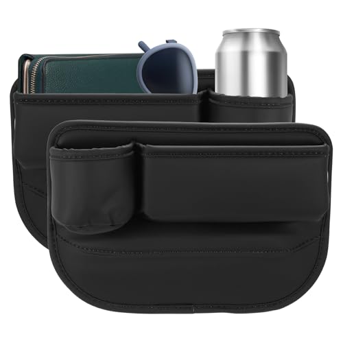 HARFINGTON 2pcs Car Seat Gap Filler Organizer 11.8 x 8.3 x 2.2 Inch PU Universal Car Organizer Storage Box Between Seat and Console (Left+Right) with Cup Holders for Phone Keys, Black - color: Black