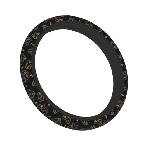 Game Steering Wheel Cover With 2 Car Coasters Non Slip Neoprene For Women Men Universal 15 Inch - color: Game